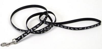 PET ATTIRE Lead 6'x3/8 Black w/Bones