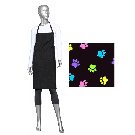 [SW105P PAWMULTI] STYLIST WEAR Bib Apron Nylon Black w/Multicolor Paw Prints