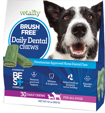 [TEV30065] VETALITY Brush-Free Daily Dental Chews for Dogs 30ct 32oz