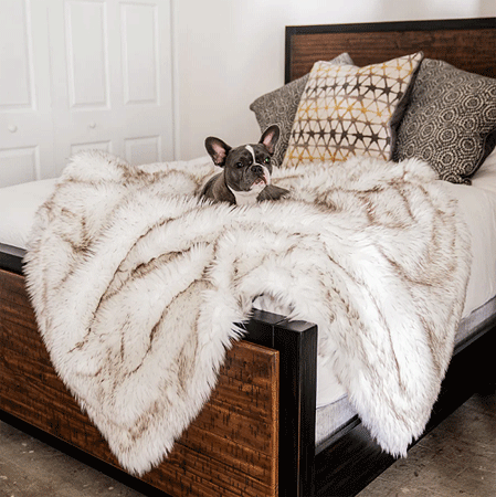 [PUP91070] PAW PupProtector Waterproof Throw Blanket Faux Fur White w/Brown Accents Original