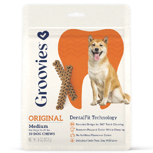 [GRV68121] GROOVIES Dog Dental Chews 6oz Medium 10ct