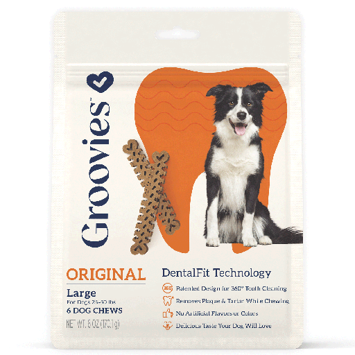 [GRV68122] GROOVIES Dog Dental Chews 6oz Large 6ct