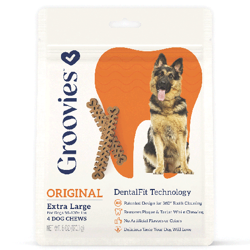 [GRV68123] GROOVIES Dog Dental Chews 6oz X-Large 4ct