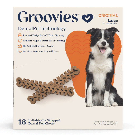 [GRV68138] GROOVIES Dog Dental Chews Gravity Box Large 18ct
