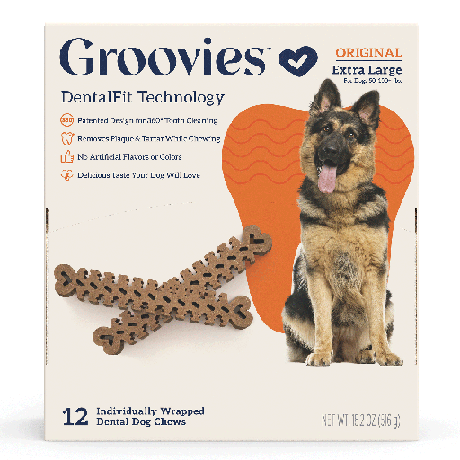 [GRV68139] GROOVIES Dog Dental Chews Gravity Box X-Large 12ct