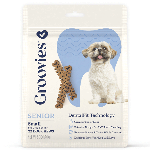 [GRV68140] GROOVIES Senior Dog Dental Chews 6oz Small 22ct