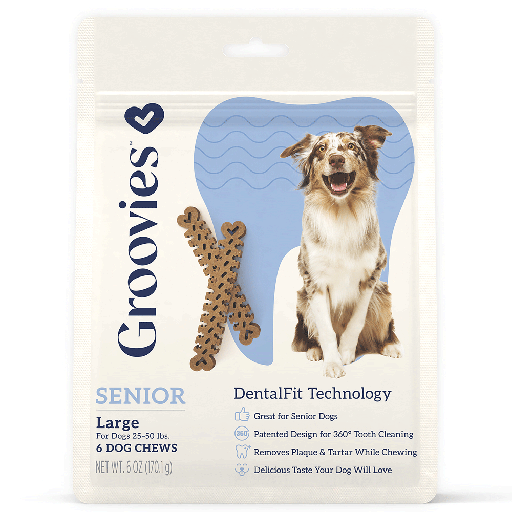 [GRV68142] GROOVIES Senior Dog Dental Chews 6oz Large 6ct