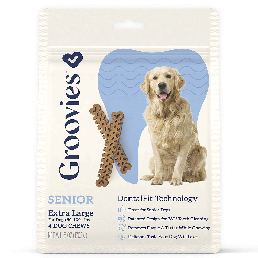 [GRV68143] GROOVIES Senior Dog Dental Chews 6oz X-Large 4ct