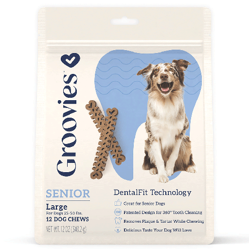 [GRV68146] GROOVIES Senior Dog Dental Chews 12oz Large 12ct