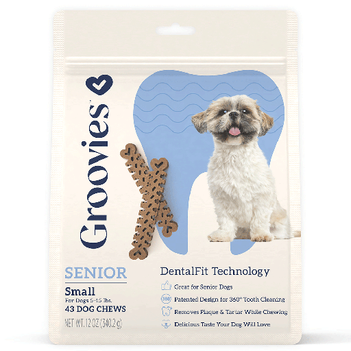 [GRV68144] GROOVIES Senior Dog Dental Chews 12oz Small 43ct