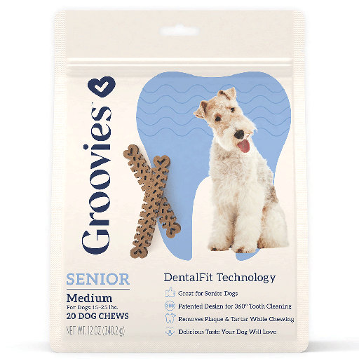 [GRV68145] GROOVIES Senior Dog Dental Chews 12oz Medium 20ct