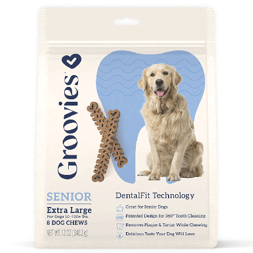 [GRV68147] GROOVIES Senior Dog Dental Chews 12oz X-Large 8ct