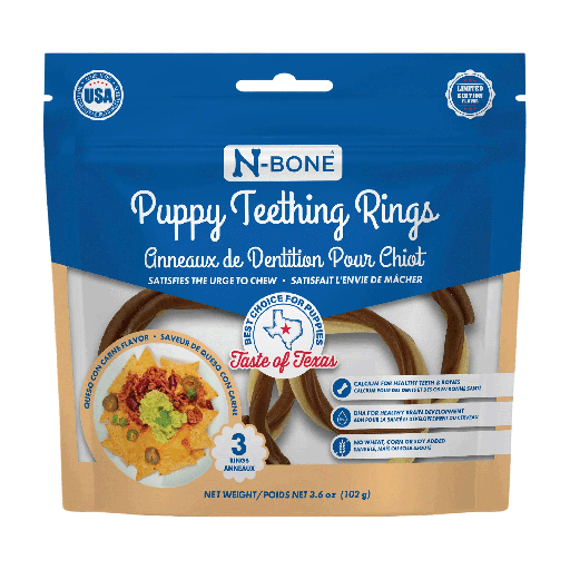 [NB80308] N-BONE Puppy Teething Rings Taste Of Texas Queso Con Carne 3pk