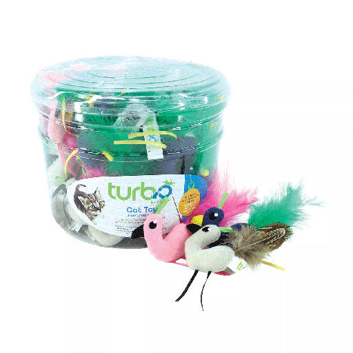 [CA22854] COASTAL Turbo Cat Toy Bin w/Loop Birds w/ Feather Tails 72pcs