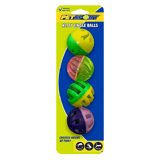 [PS70031] PETSPORT Kitty Jingle Balls 1.6" 4pk Asst.