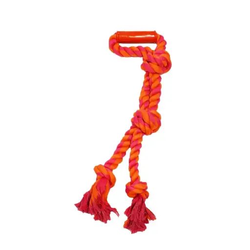 [APP56159] AMAZING PET Rope 3 Knot w/Handle 23.5" Orange/Magenta
