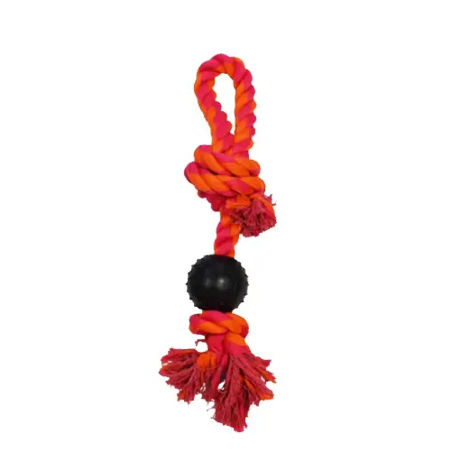 [APP56284] AMAZING PET Rope Tug w/3" Pimple Ball Orange/Magenta